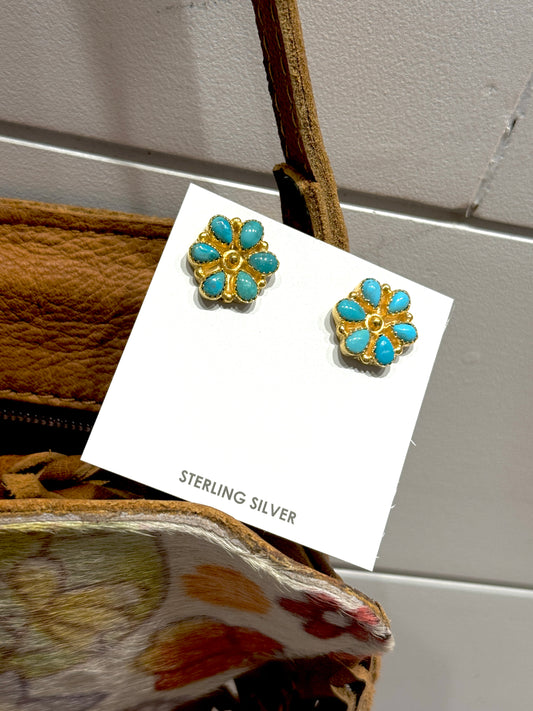 Authentic Gold Concho Turquoise Stud Earrings