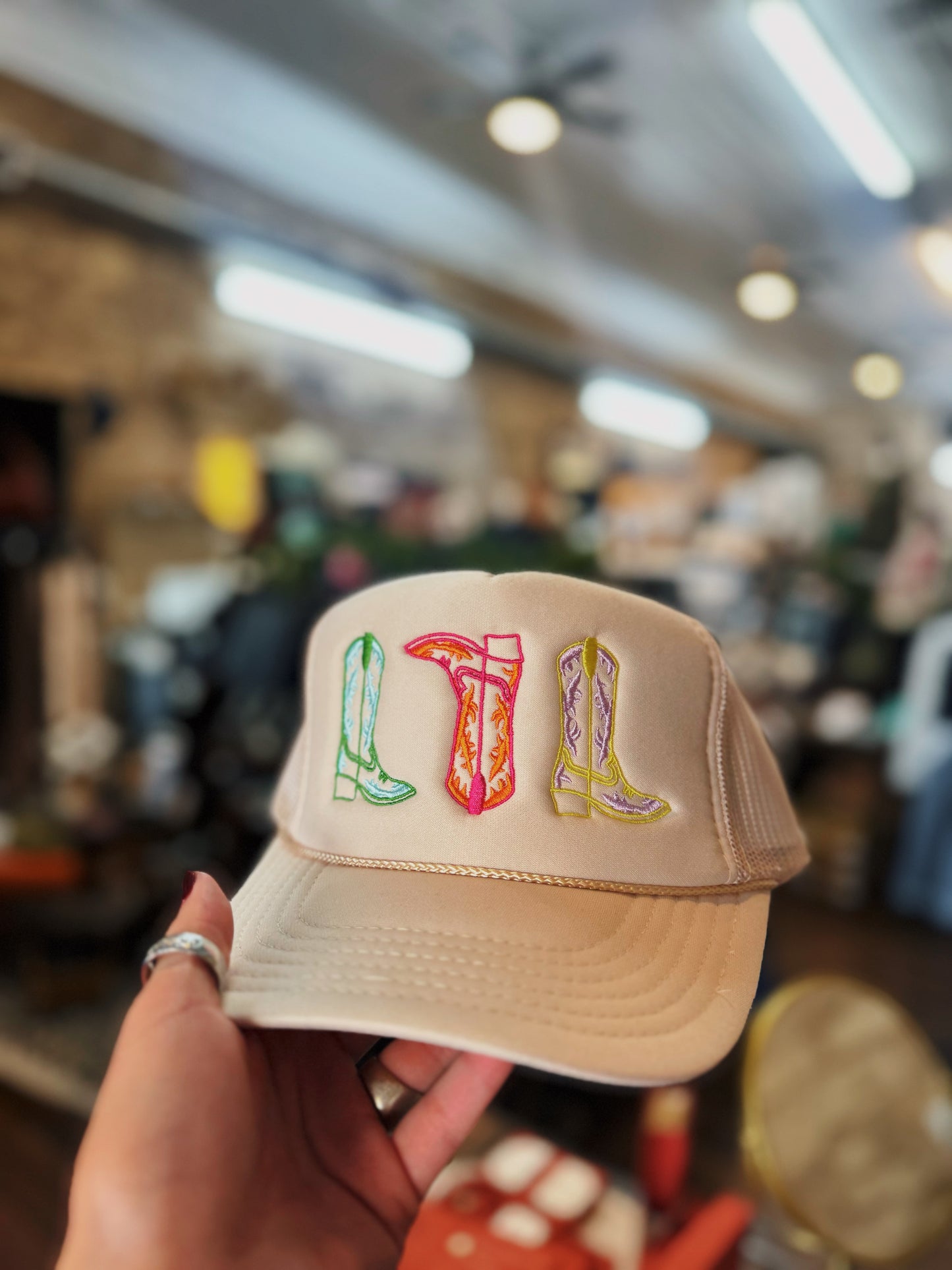 The Meagan Three Boot Trucker Hat