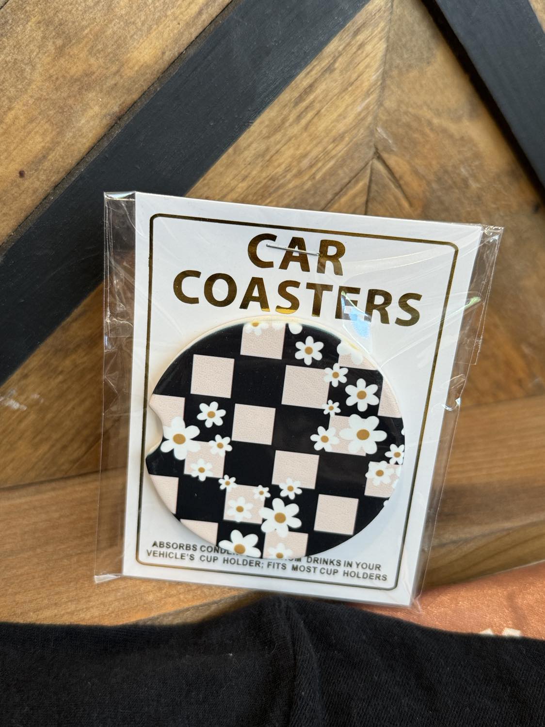 Checkered Daisies Car Coasters