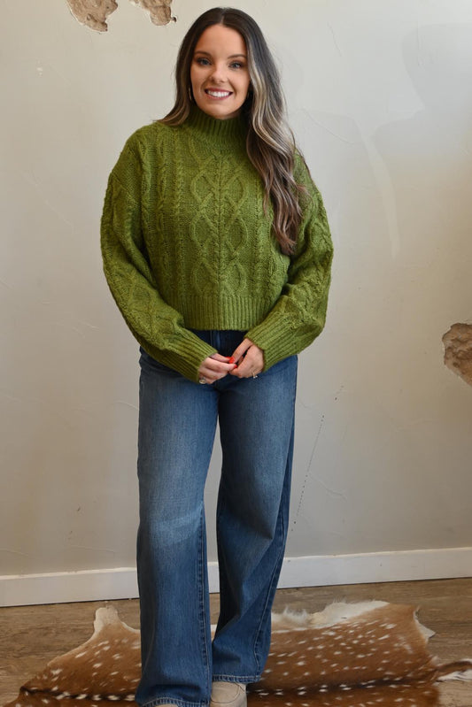 High Neck Cable Knit Sweater