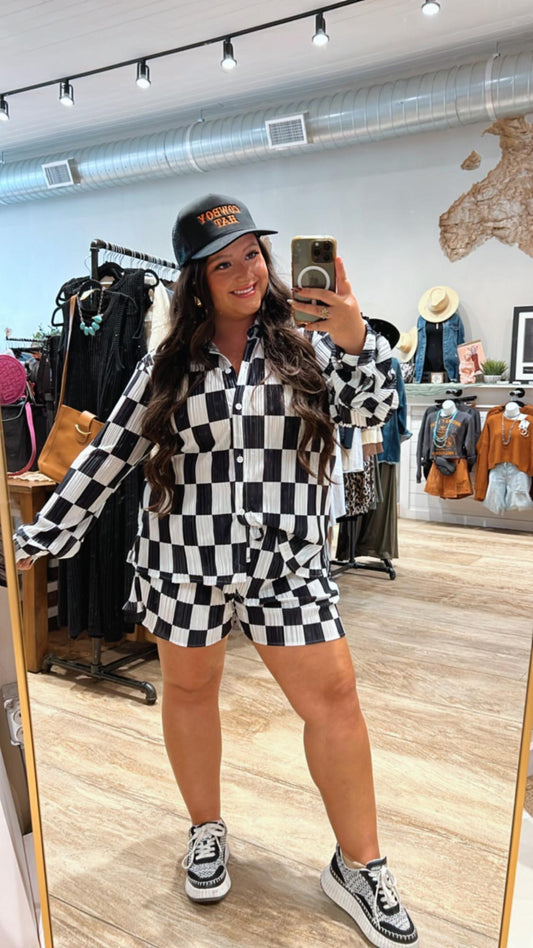 The Dani Checkered Plisse Set