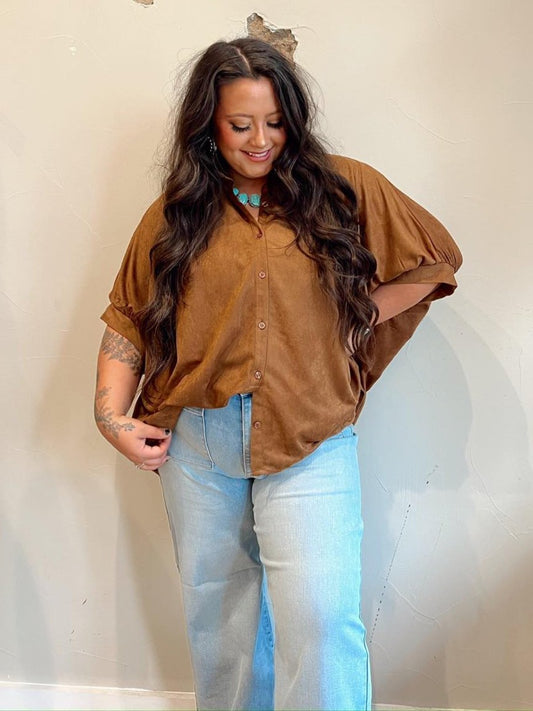 The Erica Oversized Suede Button Down