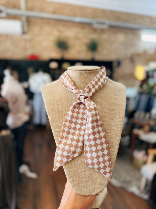 Taupe Checkered Satin Scarf
