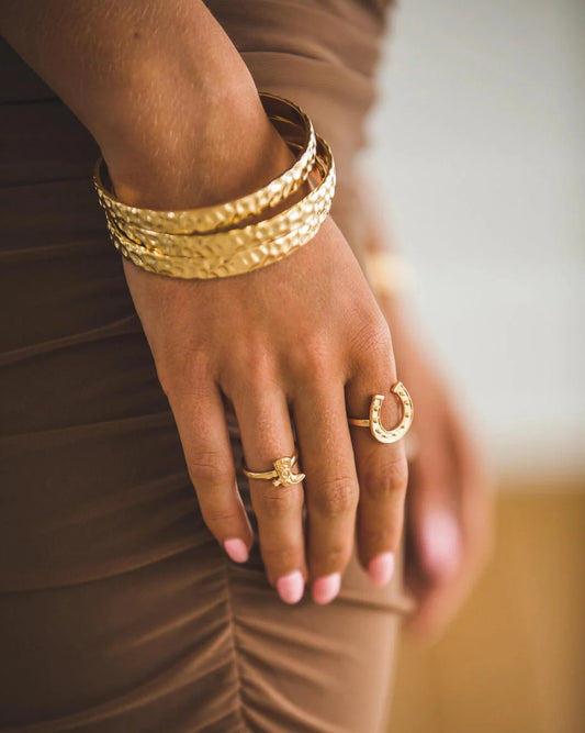 The Jen 18K Hammered Bracelet Set