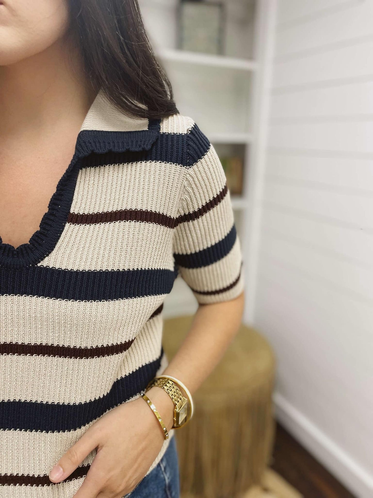 The Terrance Stripe Collared Top