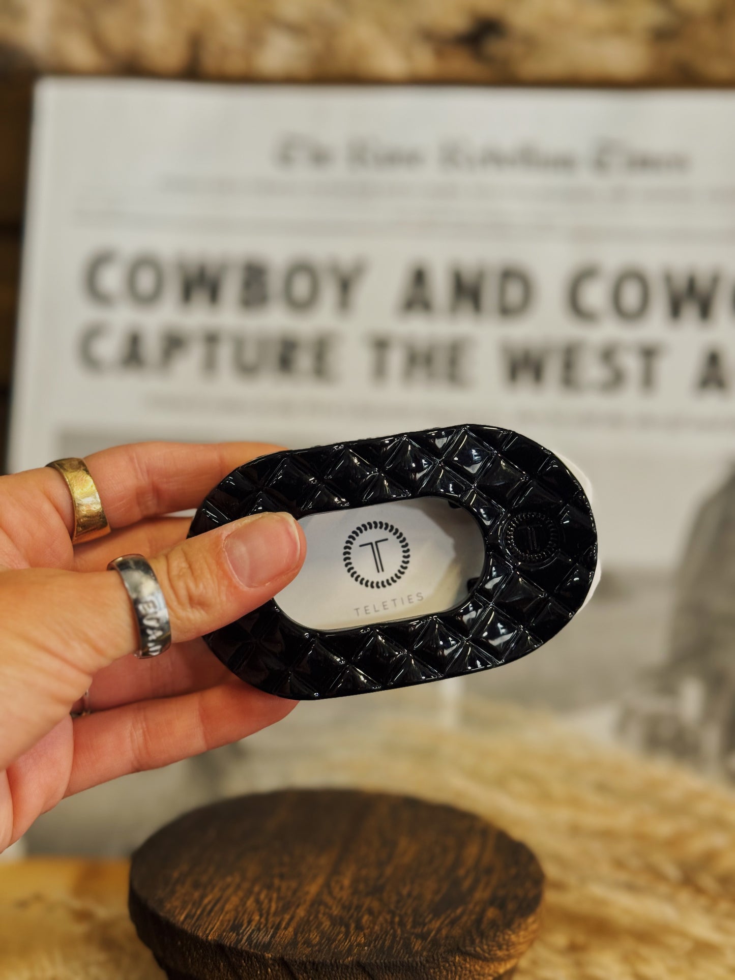 Jet Black Quilted Round Flat Hair Clip