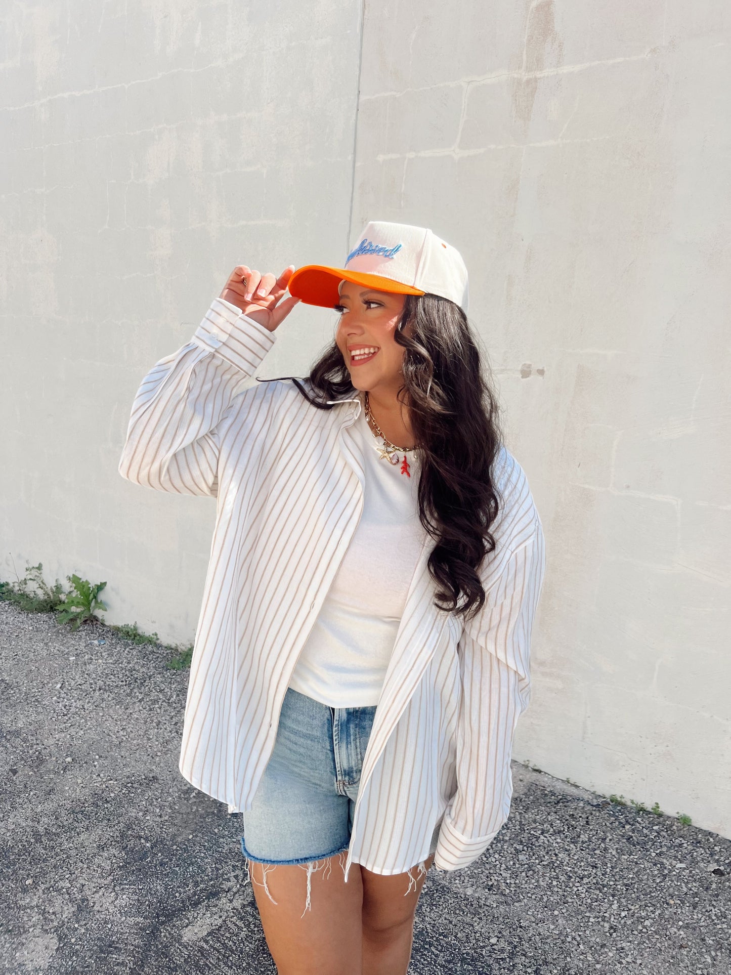 Just One More Stripe Button Up Top