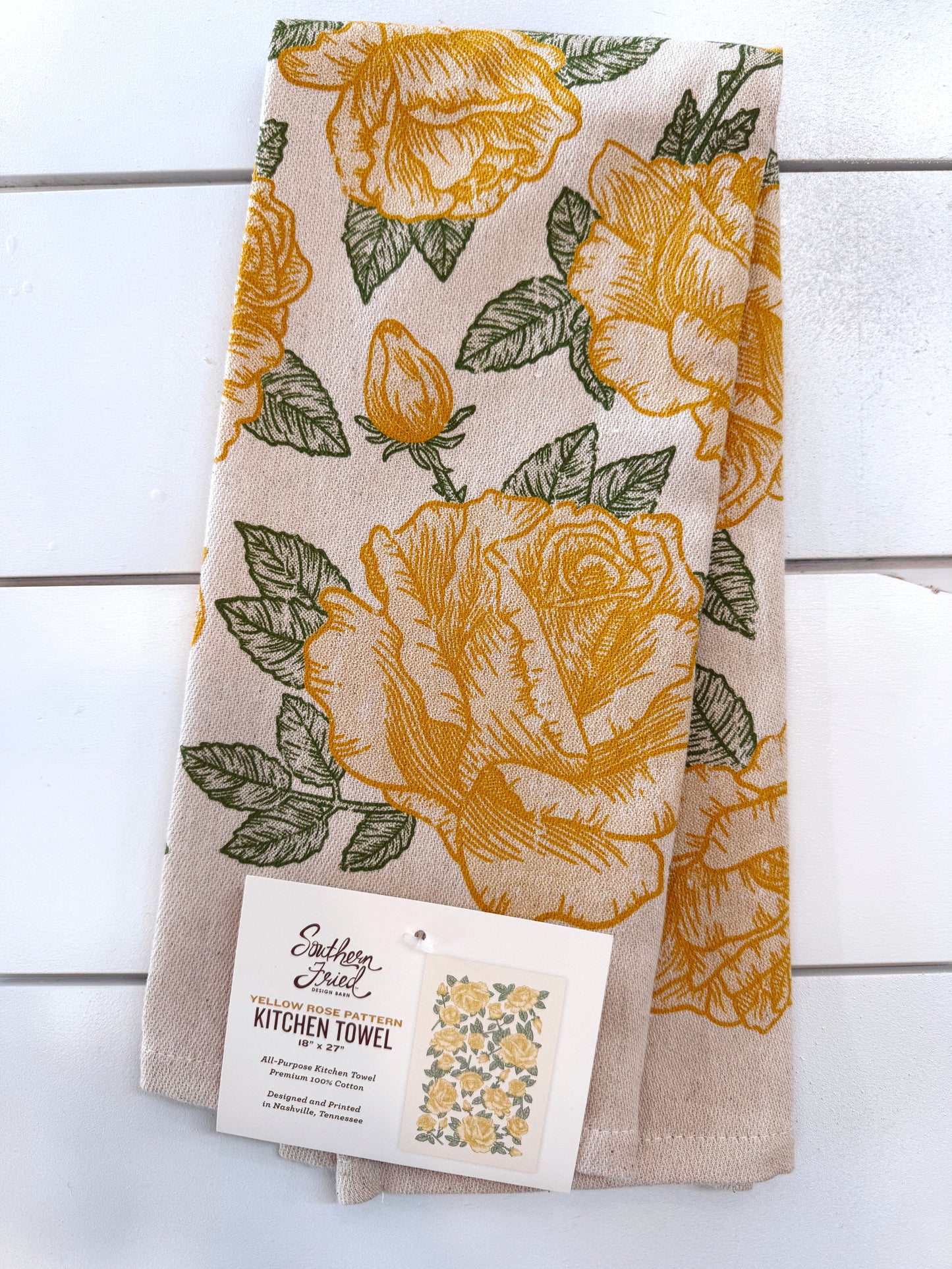 Yellow Rose Pattern Kitchen Towel