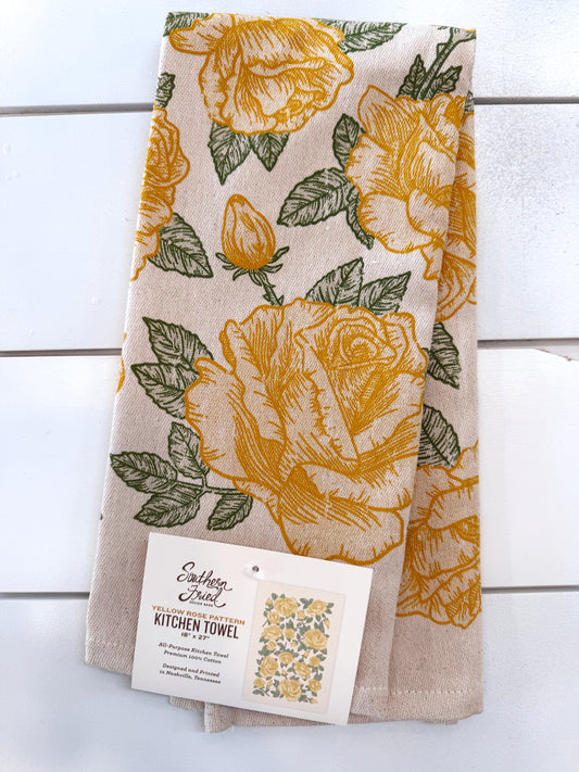 Yellow Rose Pattern Kitchen Towel