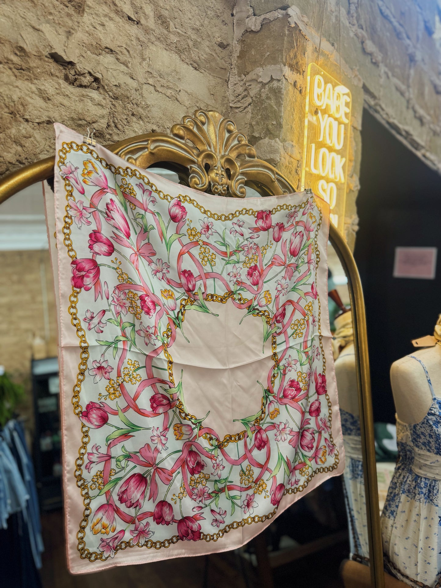 Floral Chain Print Silk-Finish Scarf