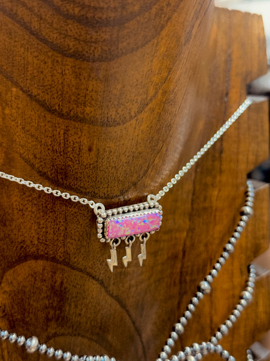 Authentic Pink Opal Bolt Bar Necklace