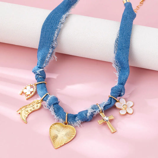 Denim Charm Necklace