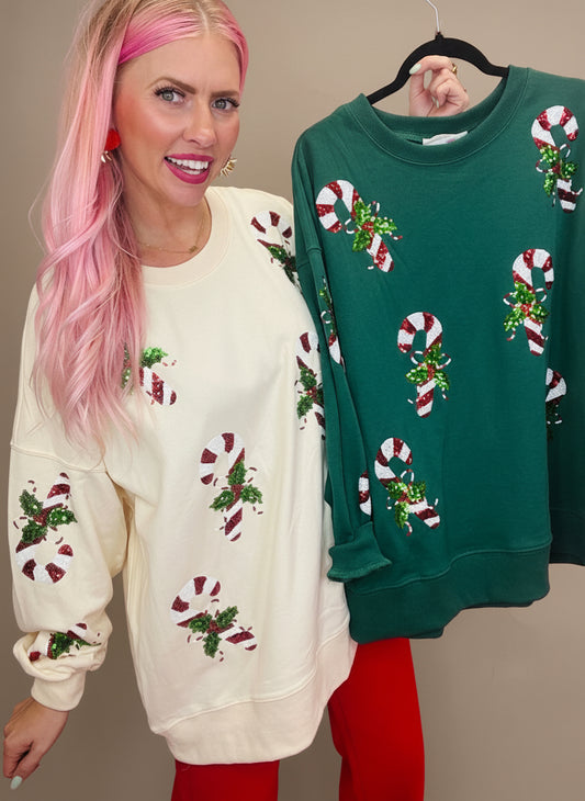 Candy Cane You Not Sequin Christmas Sweater