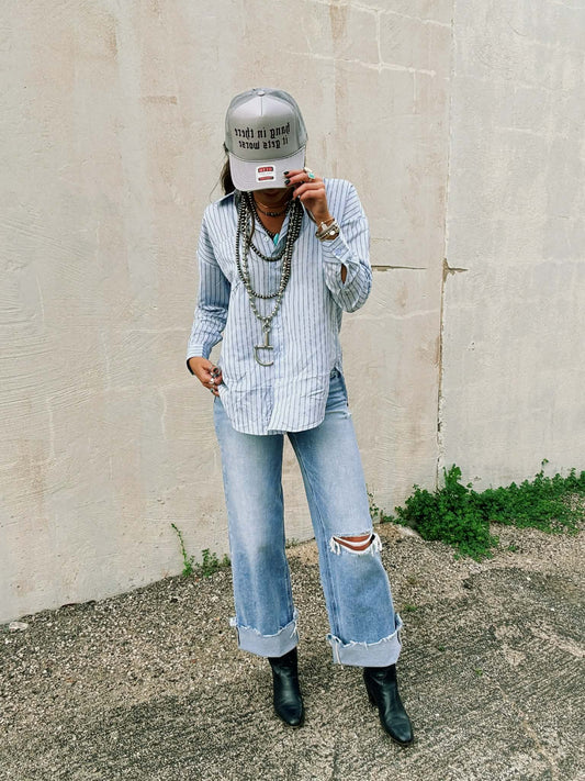 The Coastal Cool Stripe Button Down Top