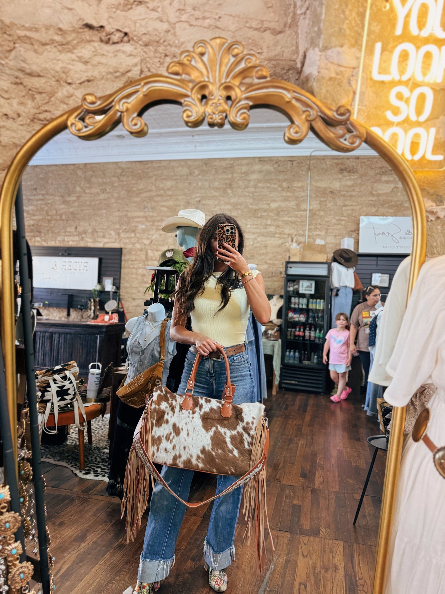 Fringe Cowhide Duffle Bag