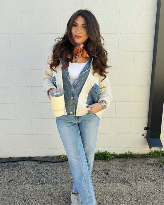 The Cable Knit Denim Trim Jacket