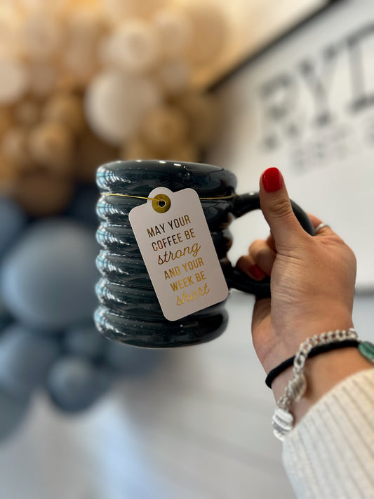 Strong Coffee Navy Ribbed Mug