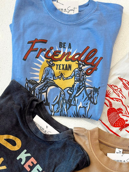 Be a Friendly Texan Washed Denim Graphic Tee