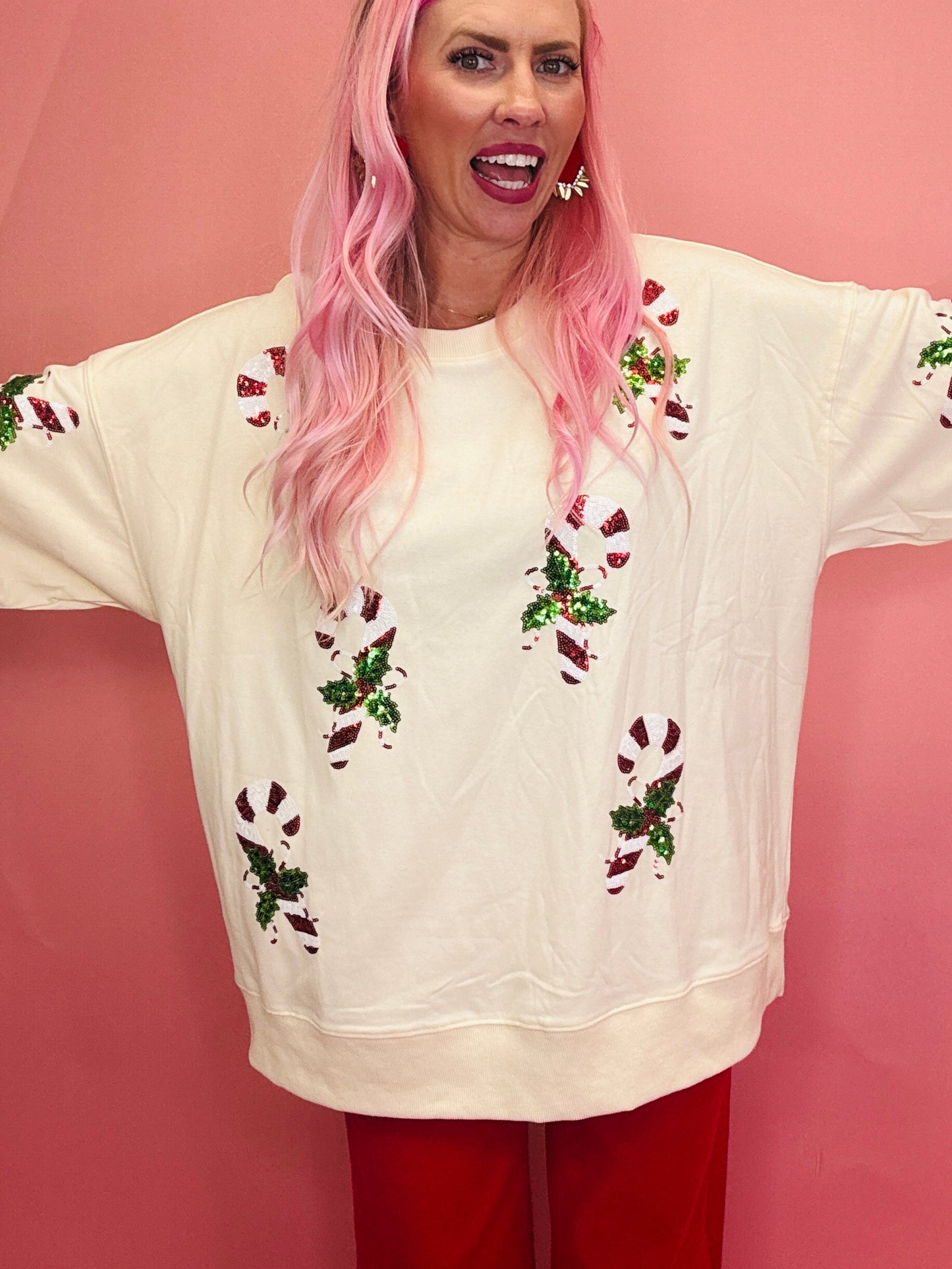 Candy Cane You Not Sequin Christmas Sweater