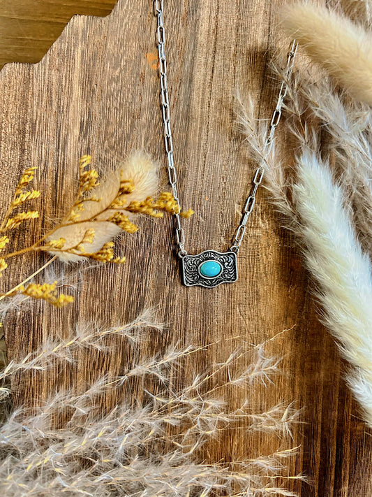 Turquoise Charm Belt Buckle Necklace