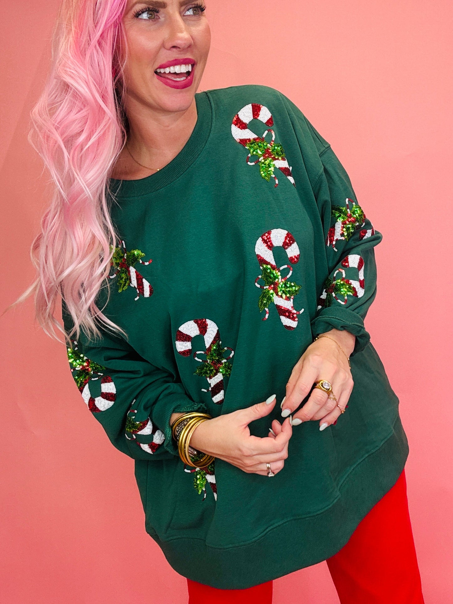 Candy Cane You Not Sequin Christmas Sweater