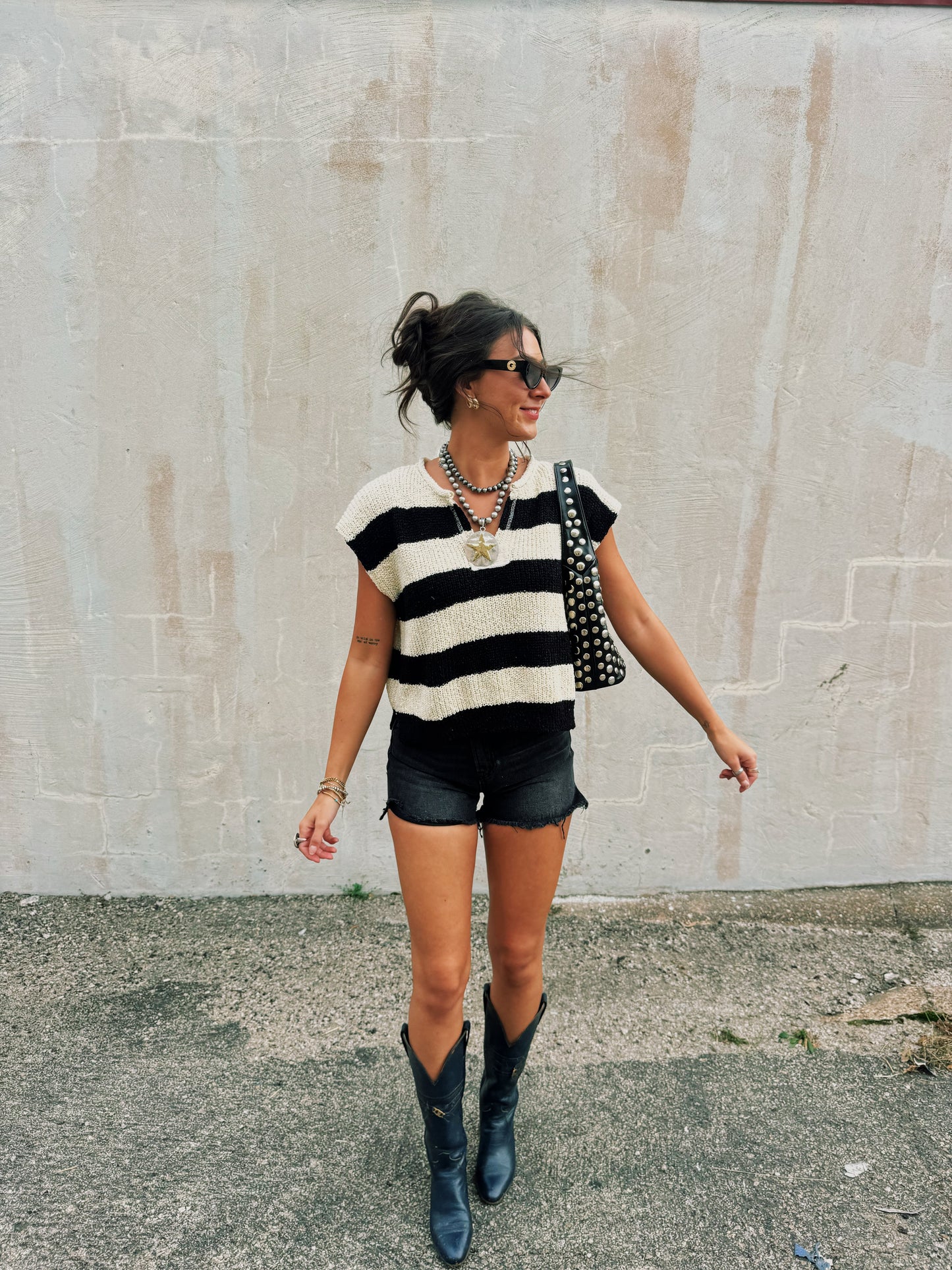 The Breezy Stripes Split Neck Top