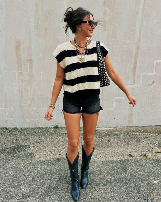 The Breezy Stripes Split Neck Top