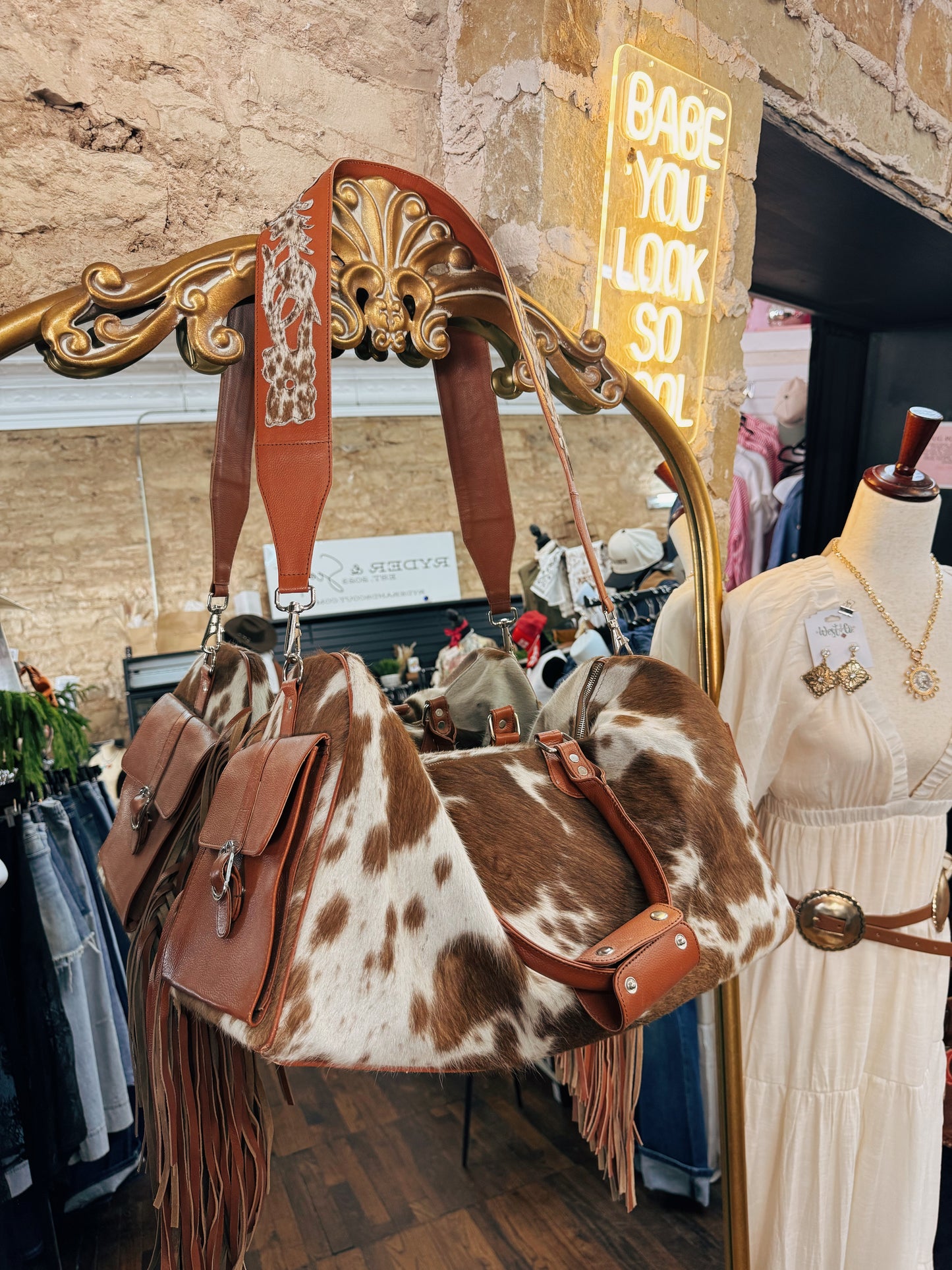 Fringe Cowhide Duffle Bag