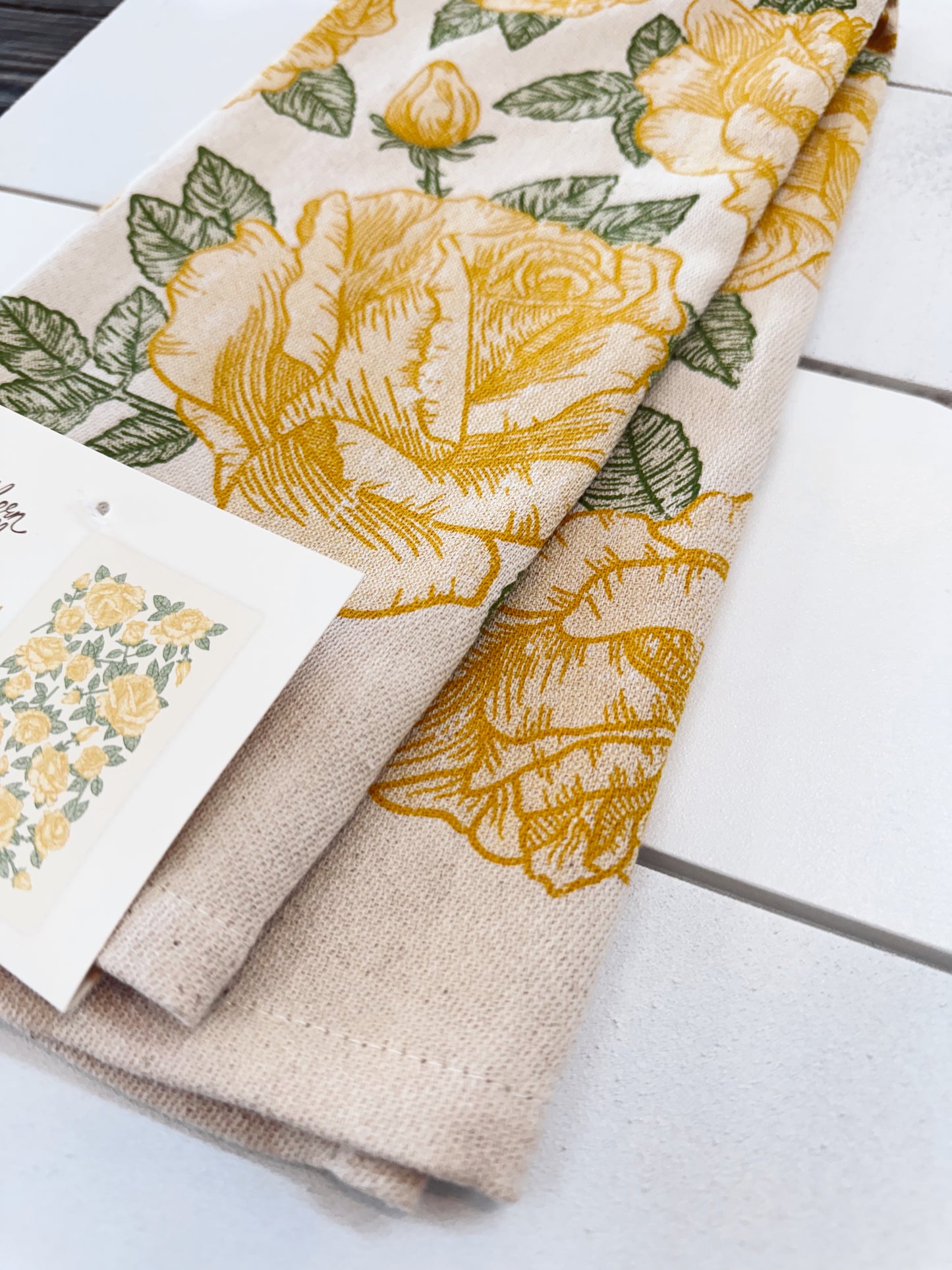Yellow Rose Pattern Kitchen Towel