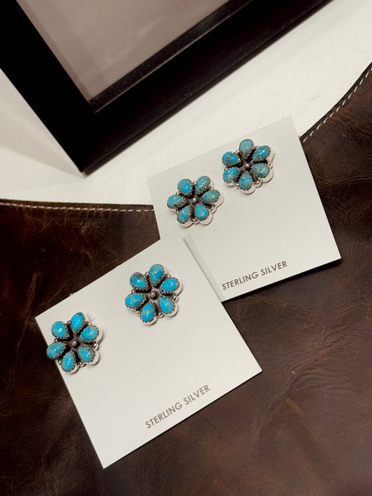 Authentic Turquoise Concho Silver Stud Earrings