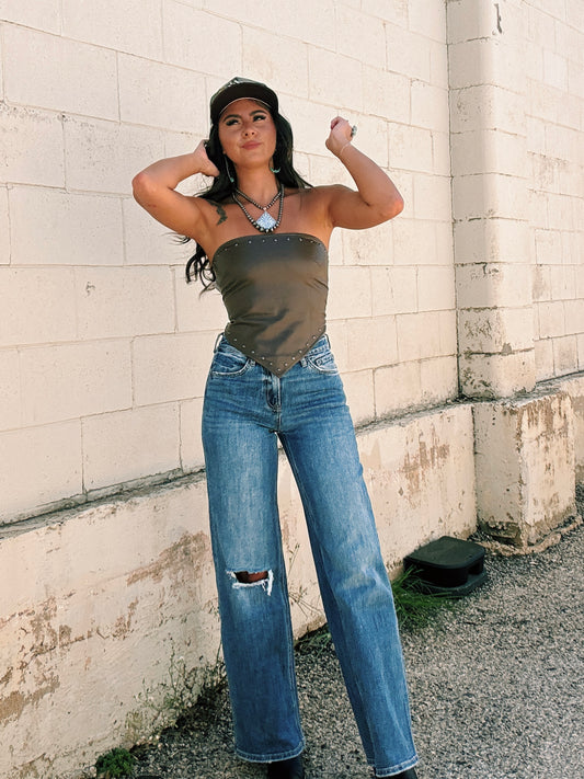 Midnight Rebel Studded Strapless Top