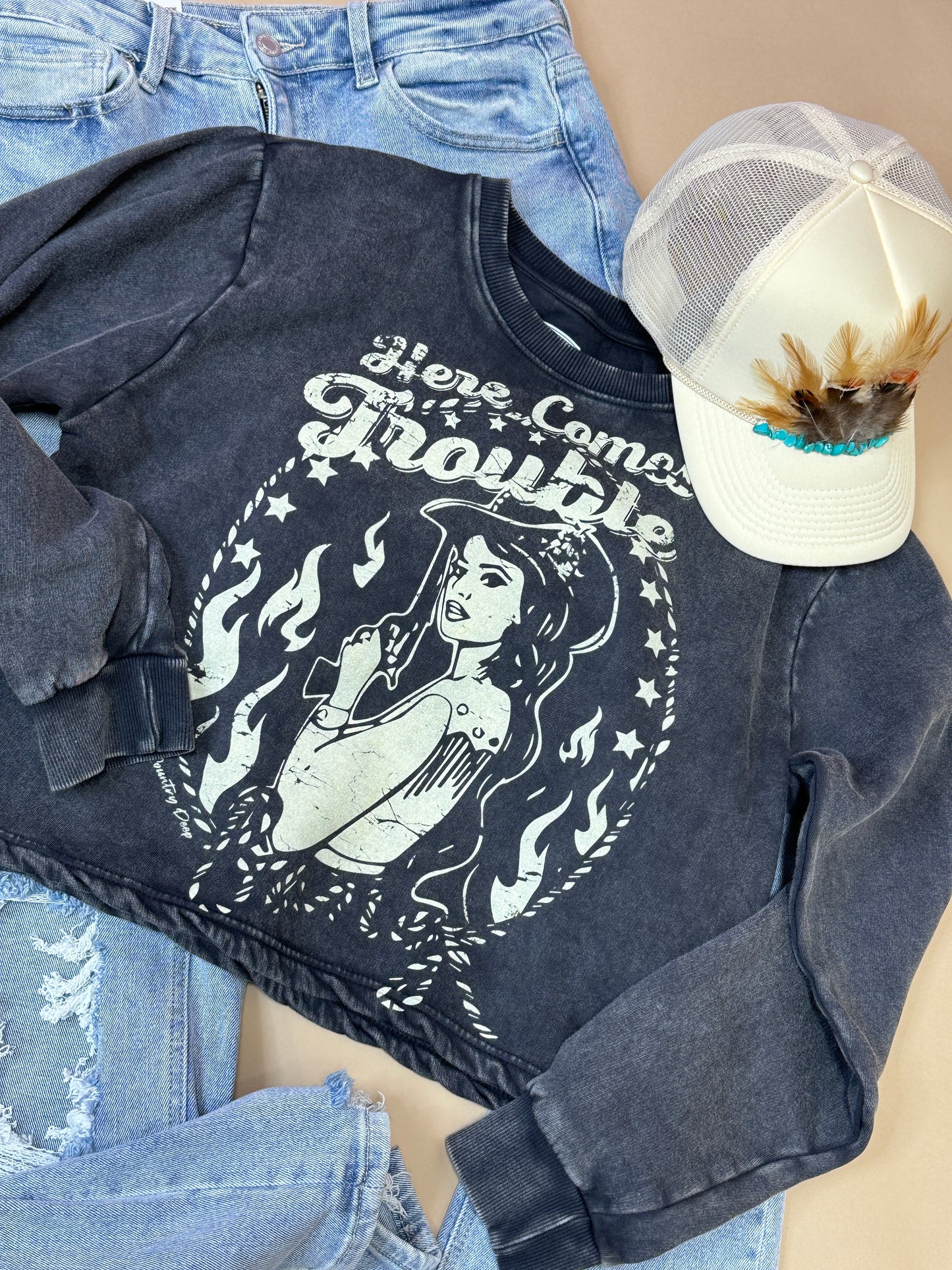 Here Comes Trouble Cropped Sweatshirt