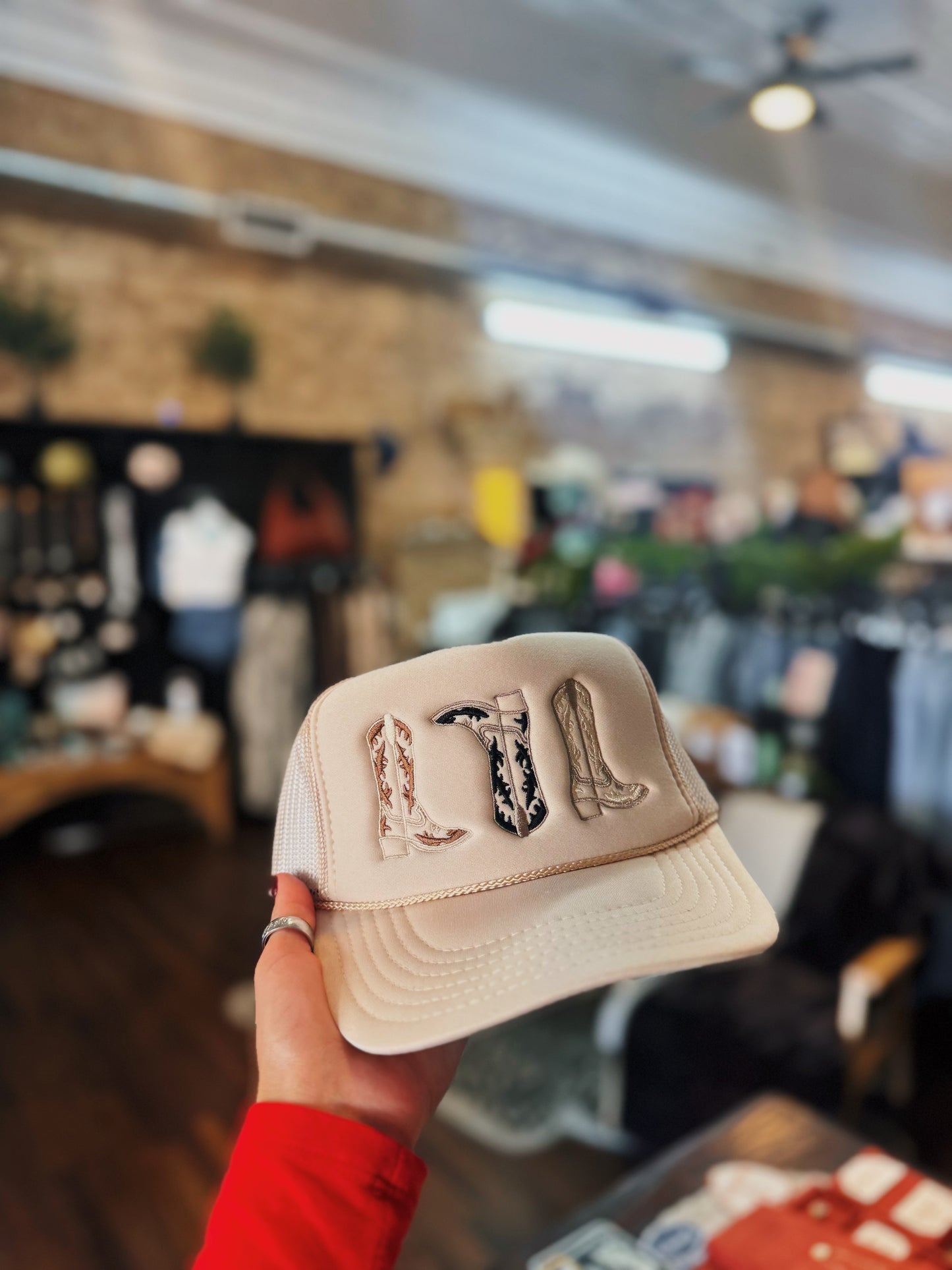 The Meagan Three Boot Trucker Hat