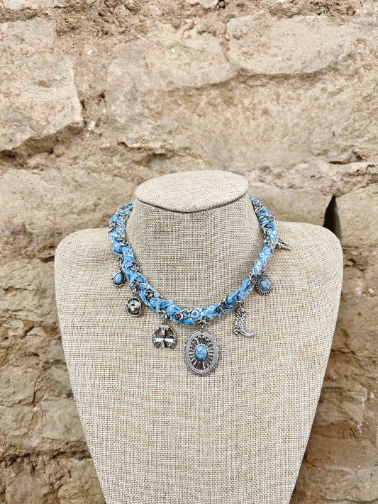 Blue Bandana Charm Necklace