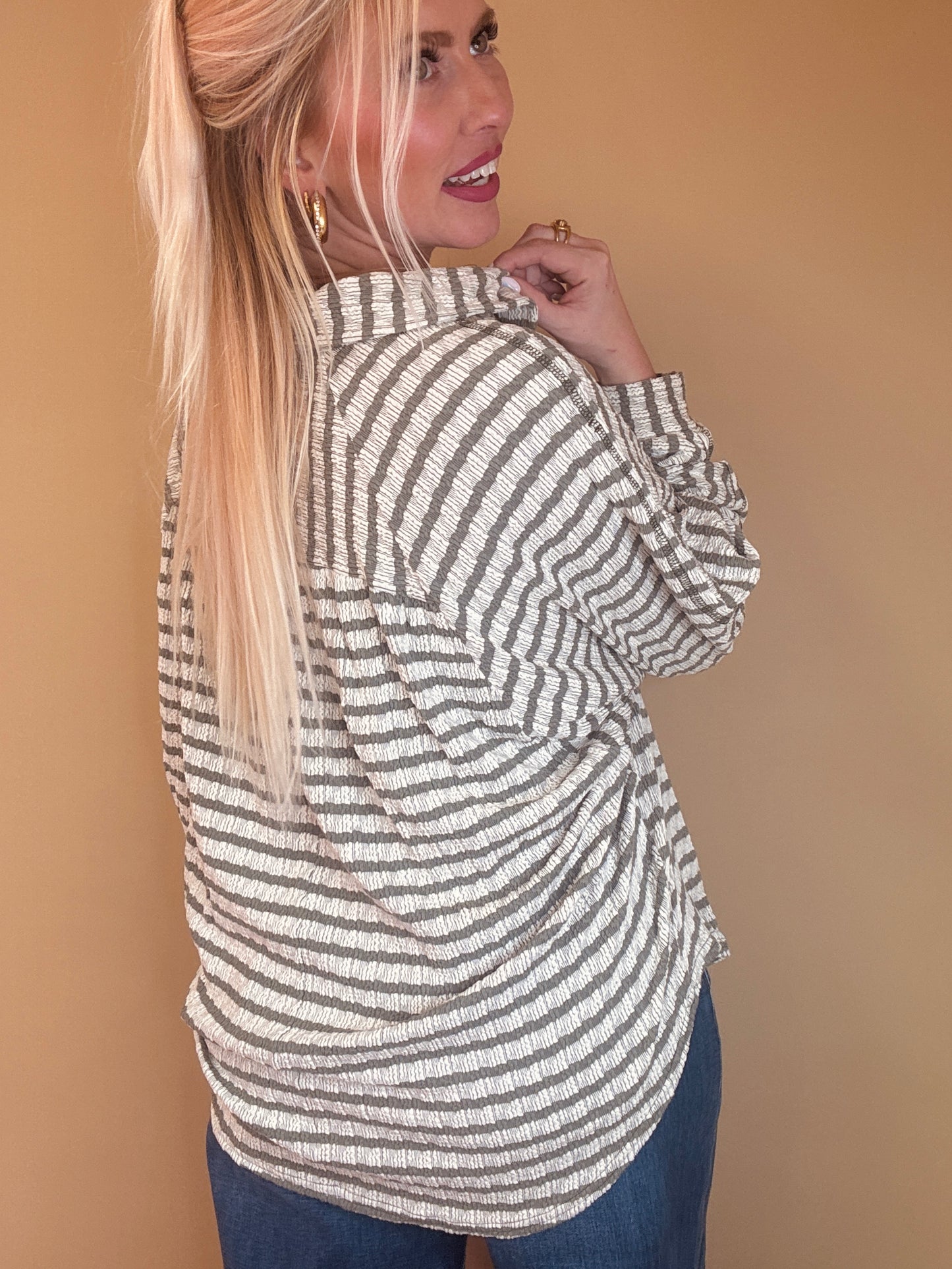 The Zoey Sage Stripe Top