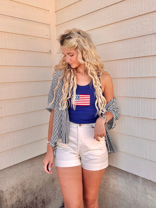 The Maddy Stripe Button Up Top
