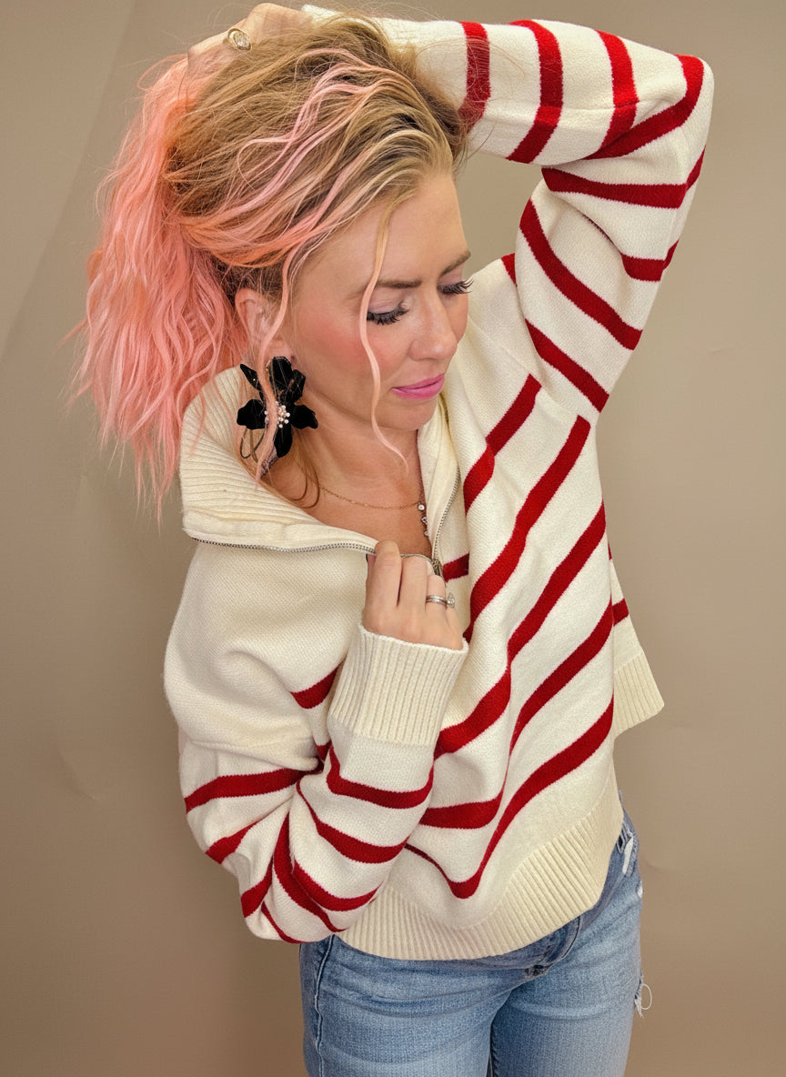 Striped & Sophisticated Half-Zip Sweater
