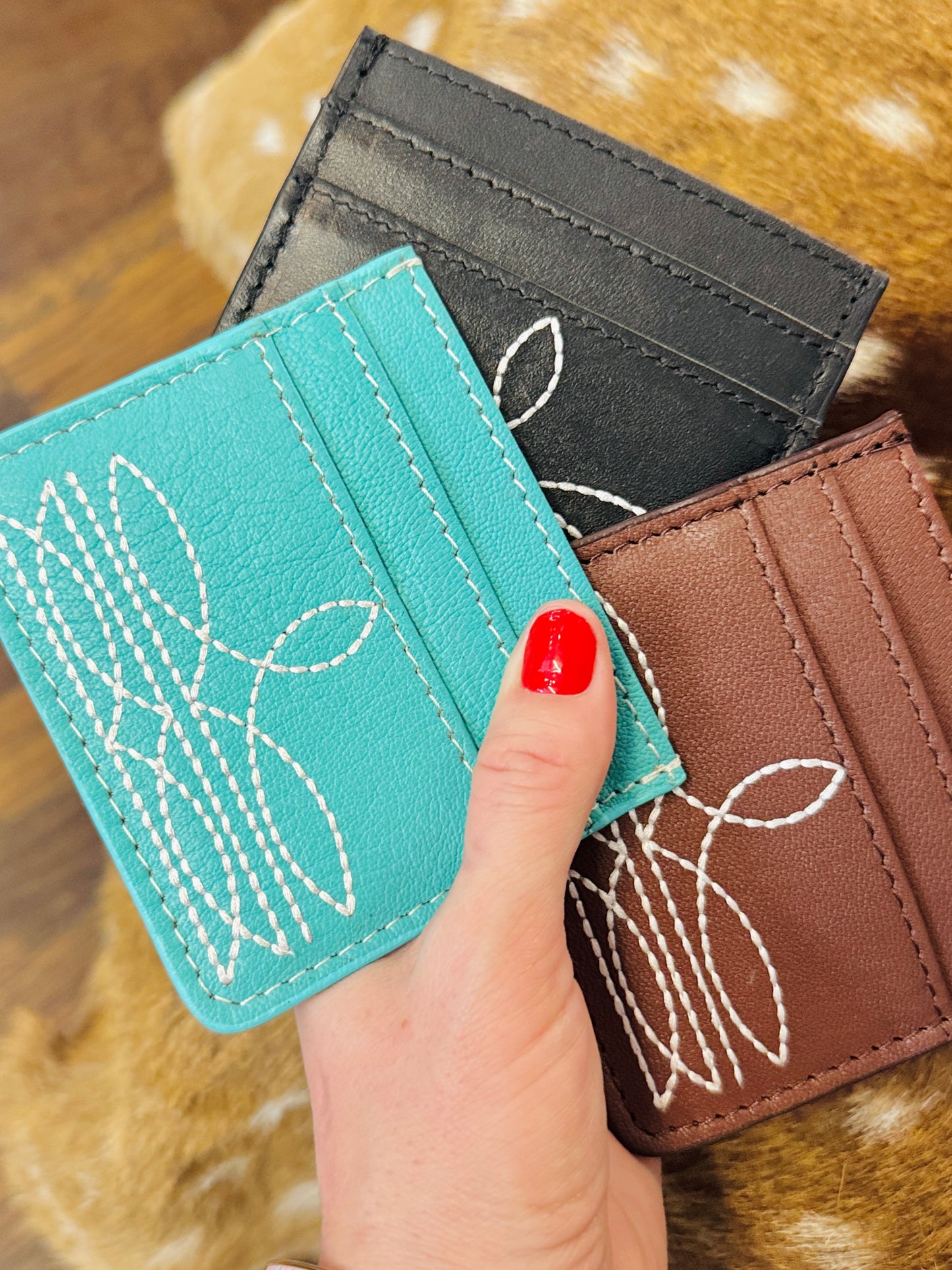 Genuine Leather Boot Stitch Card Holder