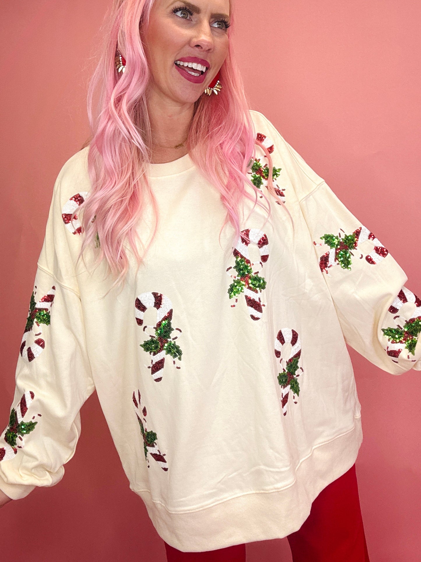 Candy Cane You Not Sequin Christmas Sweater