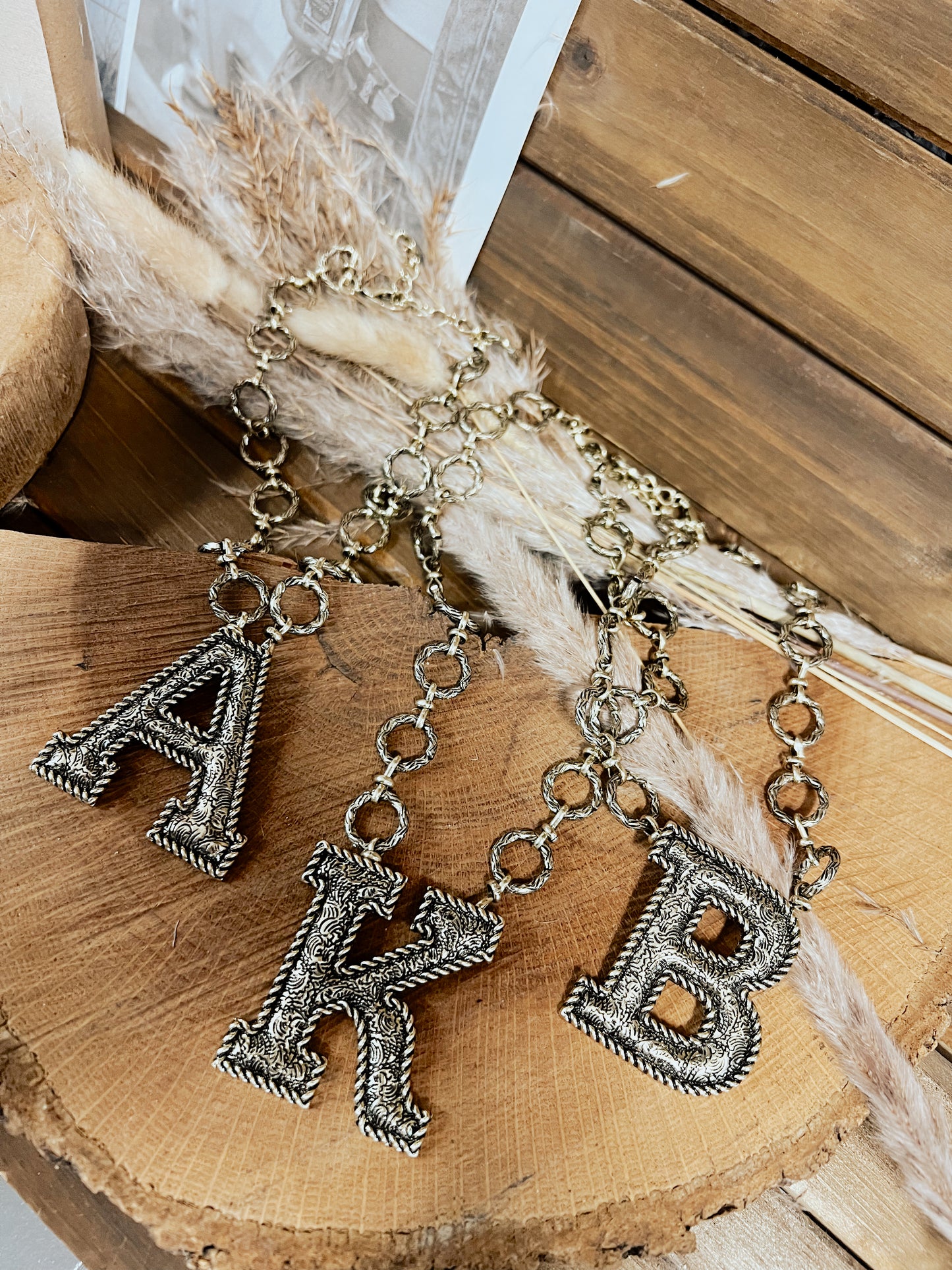 Western Antique Tooled Initial Necklace