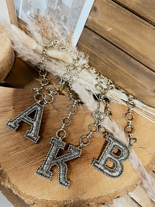 Western Antique Tooled Initial Necklace