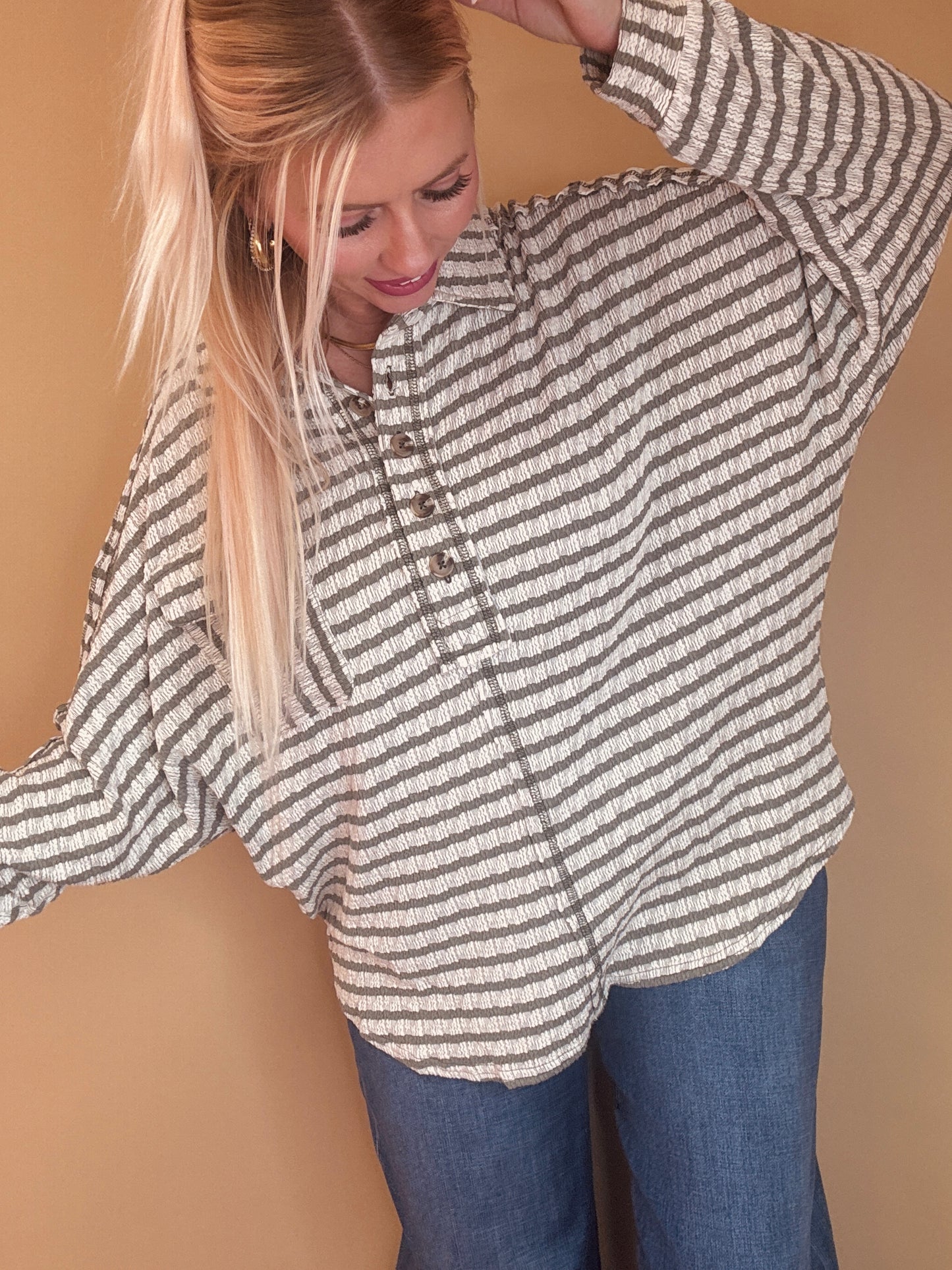 The Zoey Sage Stripe Top