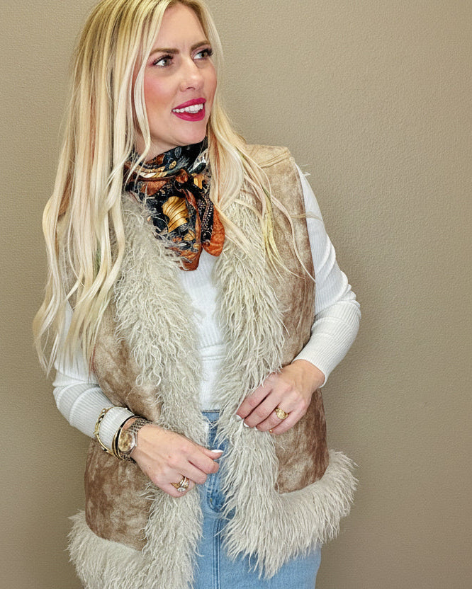The Lucy Sherpa Suede Boho Vest