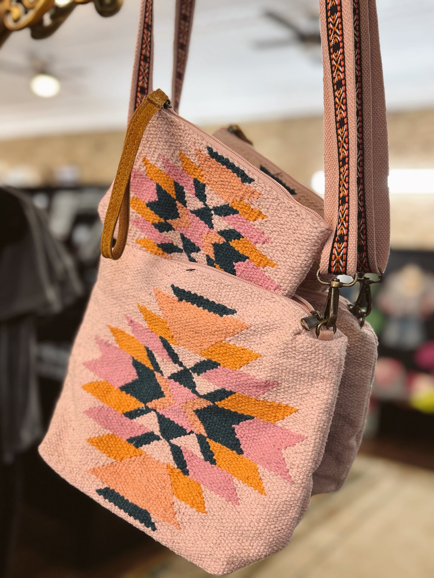 Pink, Teal & Orange Aztec Wristlet