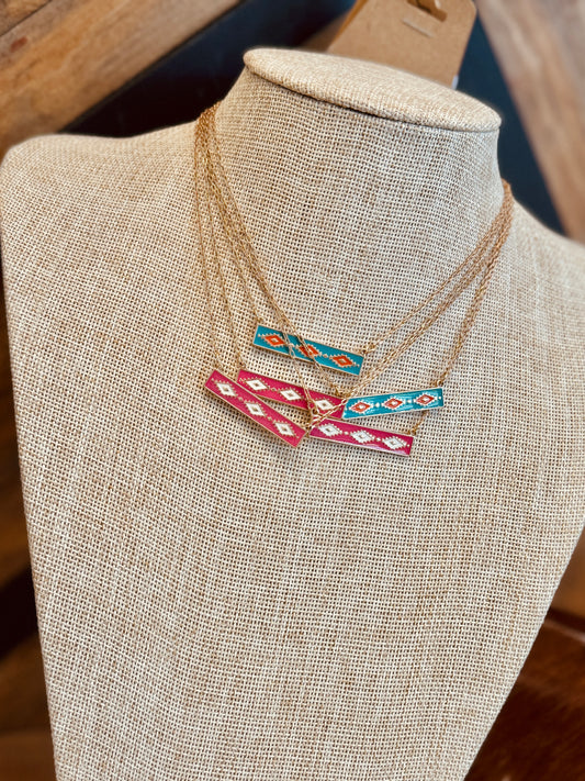 Bar Aztec Pattern Necklace