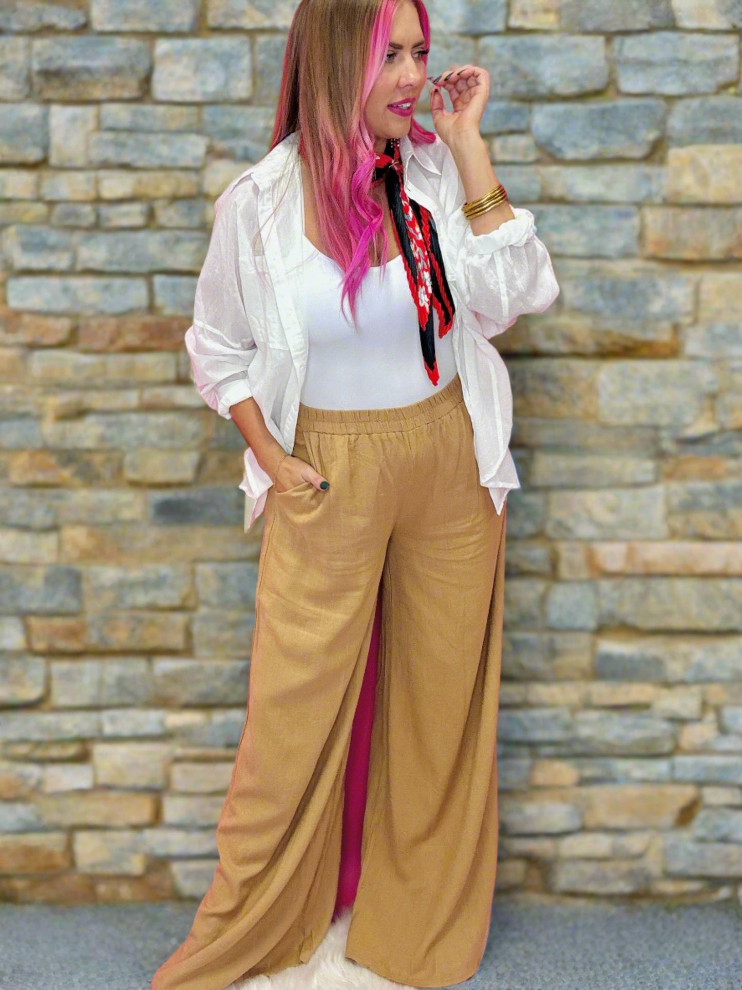 The Nicole Linen Blend Wide Leg Pants