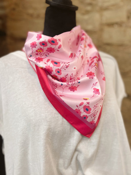 Pink Petite Flower Silky Bandana