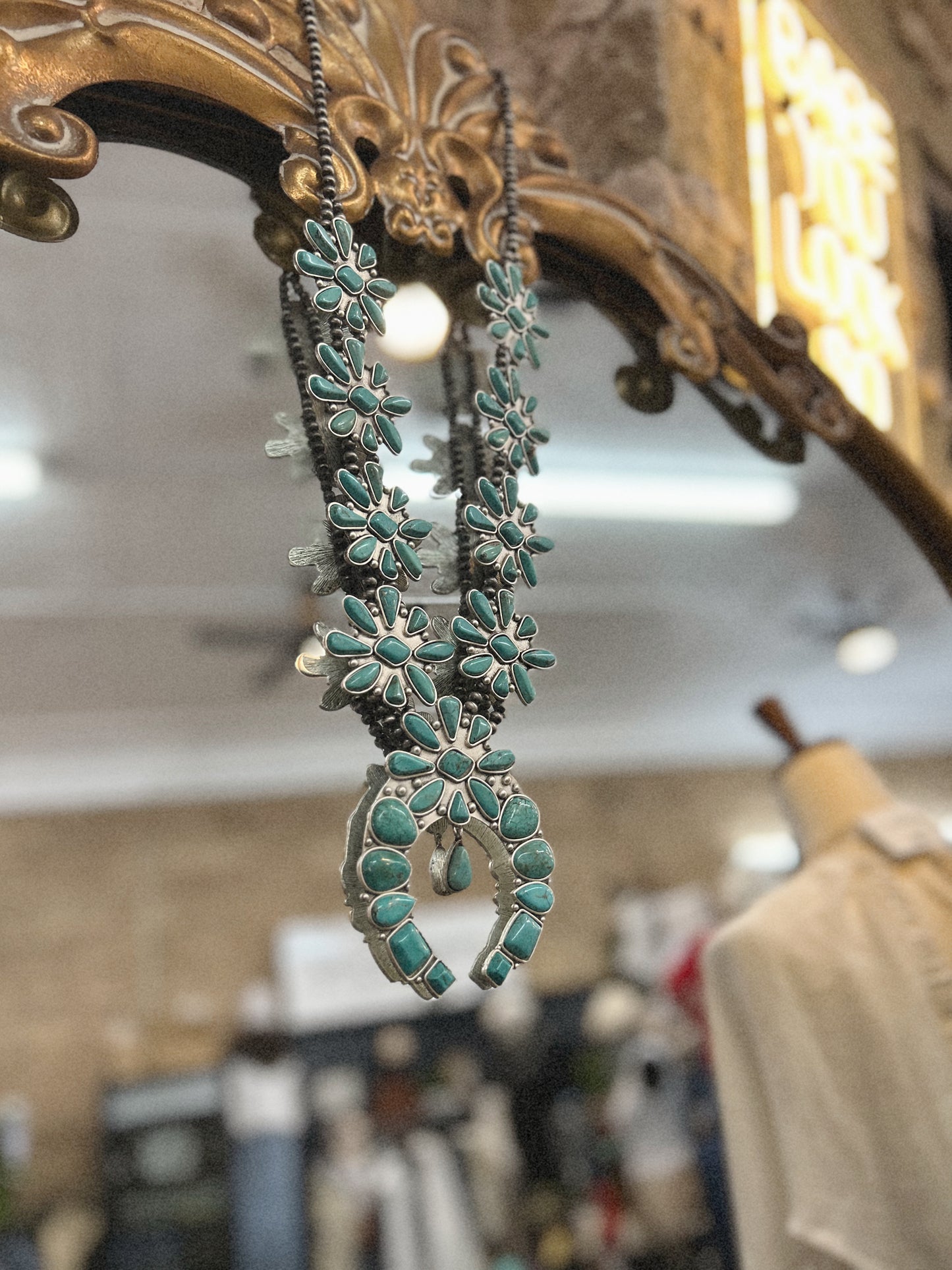 Indian Gallop Turquoise Squash Blossom Necklace
