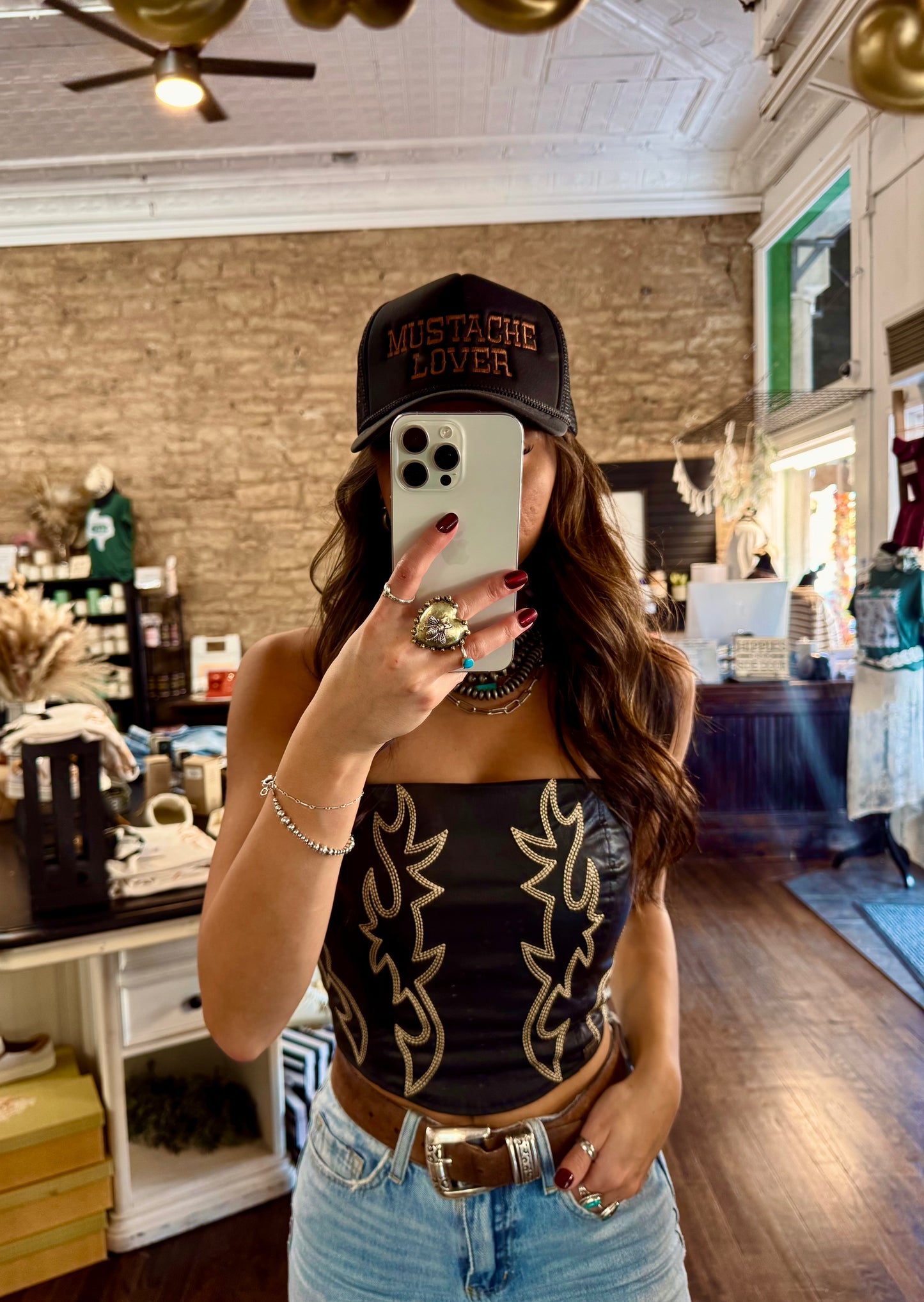 The Fallon Leather Boot Stitch Corset Top