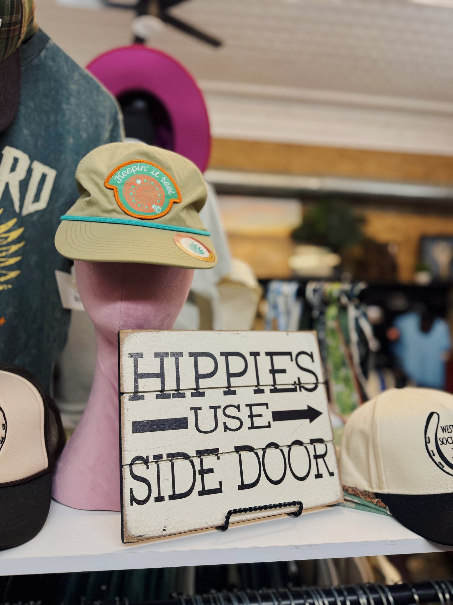 Hippies Use Side Door Wooden Sign